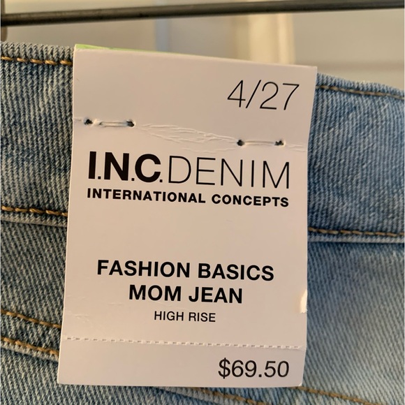 INC Denim Mom Jean size 4/27 light indigo metal rivet details along leg NWT - Picture 4 of 13